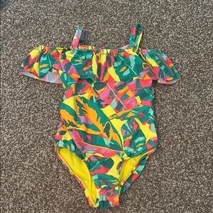 Colorful Off-Shoulder Girls’ Swimsuit